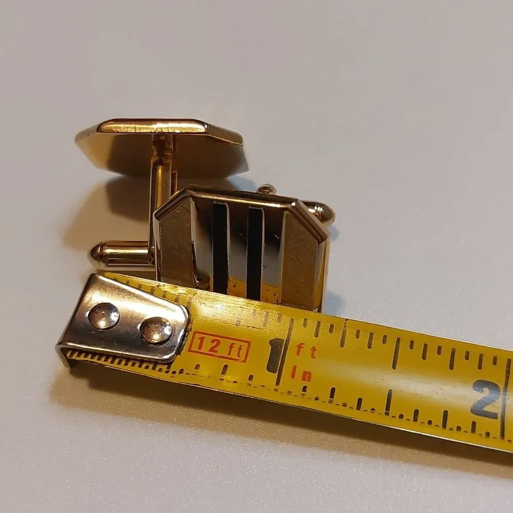Vintage SWANK Gold Black Enamel Accent Octagon Cufflinks